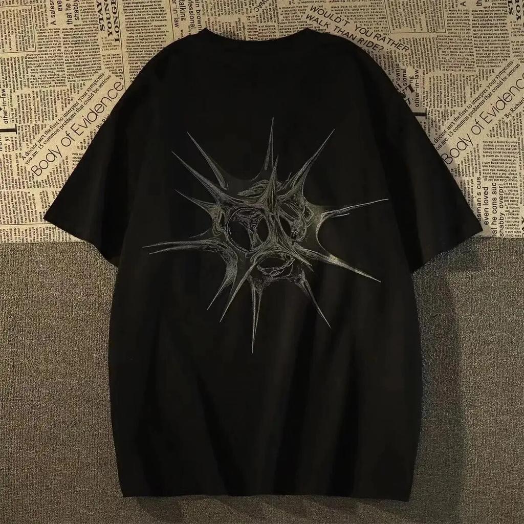 Y2K американская ретро-хай-стрит нерегулярная хлопковая футболка со сферическим принтом и графическим принтом унисекс и женский летний топ для отдыха для пар