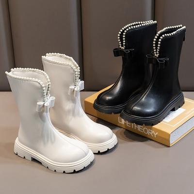 Корейская версия Bow Mary Jane Velvet Medium Boots Детские ботинки Девочки Кожаные ботинки