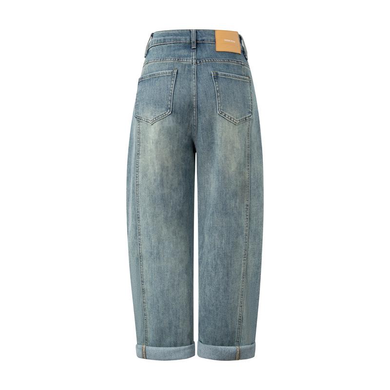 Retro Blue High-Waisted Cropped Harem Jeans for Women