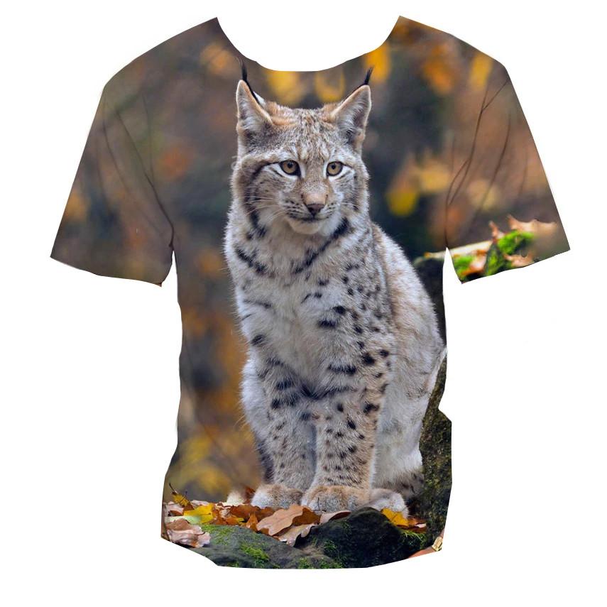 3D Lynx Animal Print Kids Short Sleeve T Shirt O Neck Loose Outdoor Daily Summer Top