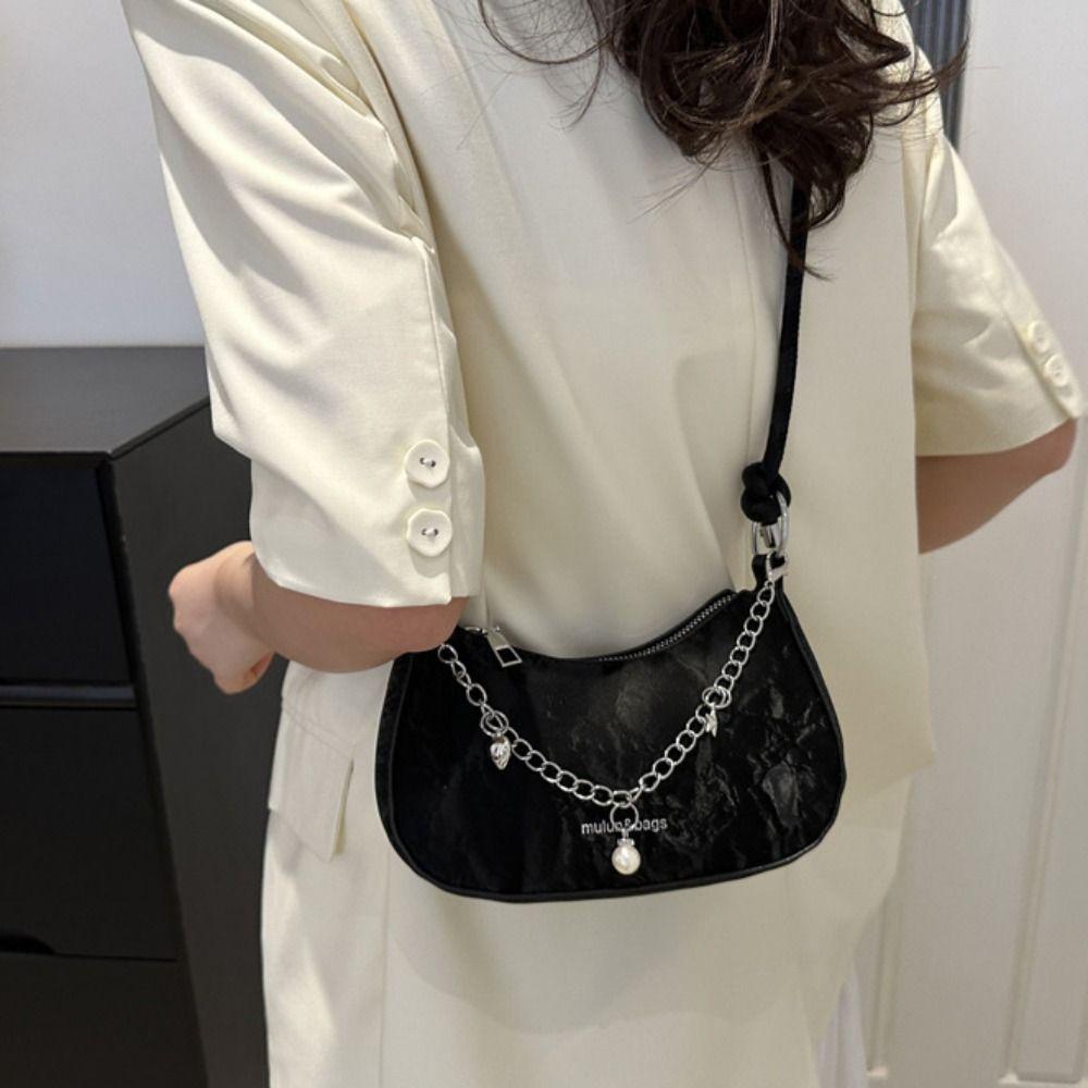 Metal Chain Simple Crossbody Bag Korean Style Shoulder Bag Portable Hobos Handbag  Shopping