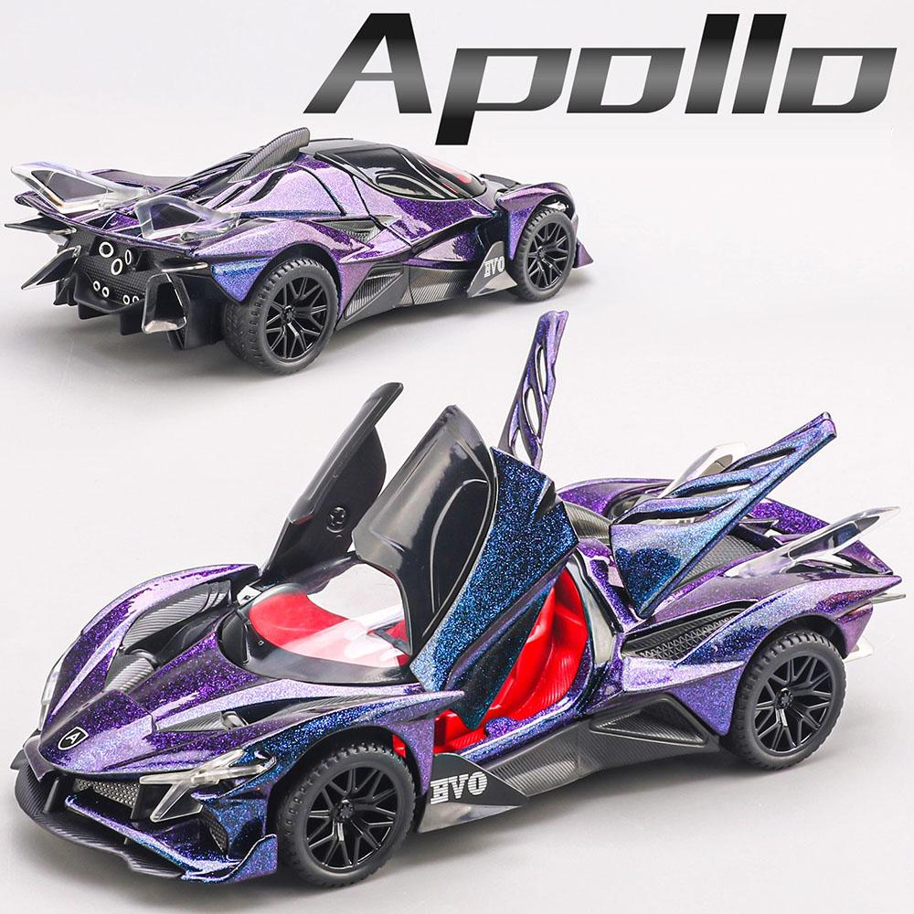 1:32 Аполлон EVO Болид Суперкар Модель Игрушки Сплав Литье под Давлением Машинки Резиновые Шины Металлический Кузов Двери Открываются Звук Свет Машина Подарок Ребенку