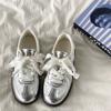 Spring and Autumn New Silver German Training Shoes Retro Casual Sports Board Shoes Versatile Flat Lace Edge White Shoes
