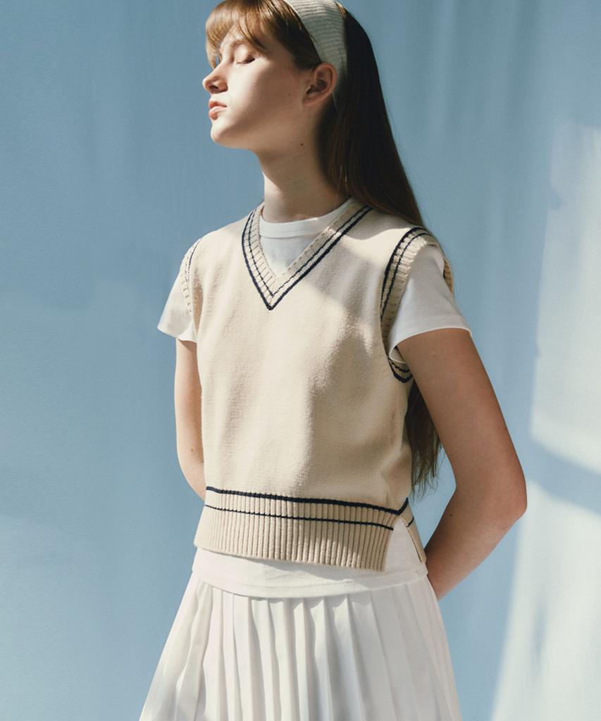 SO IR Line Knit Vest - Ivory