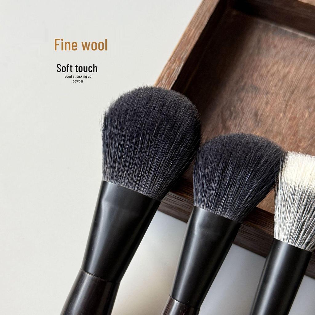 Мини Портативный Набор Кистей для Макияжа из Черного Дерева: Кисти для пудры из шерсти, контурные, для стипплинга и теней для век