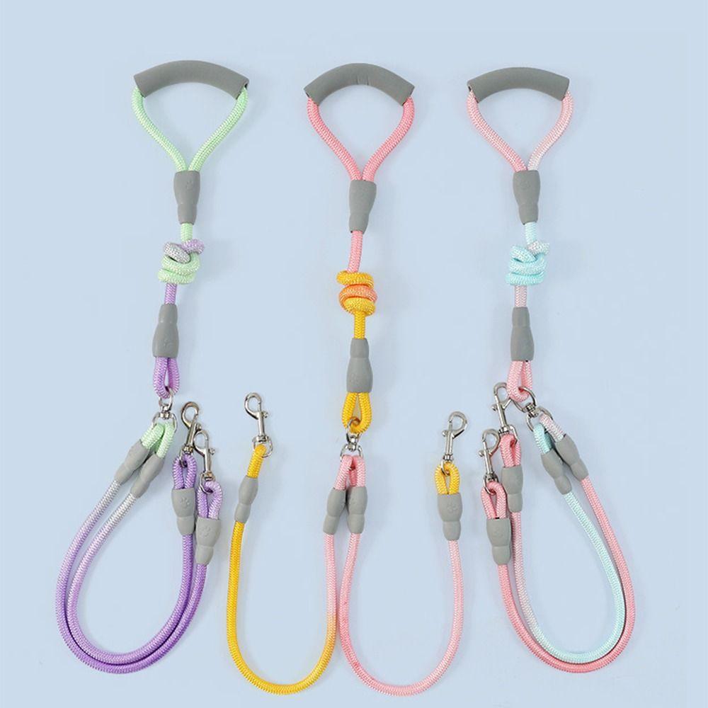Gradient Color Dual Handle Lead 360° Swivel Dog Running Leash  Outdoor Activities