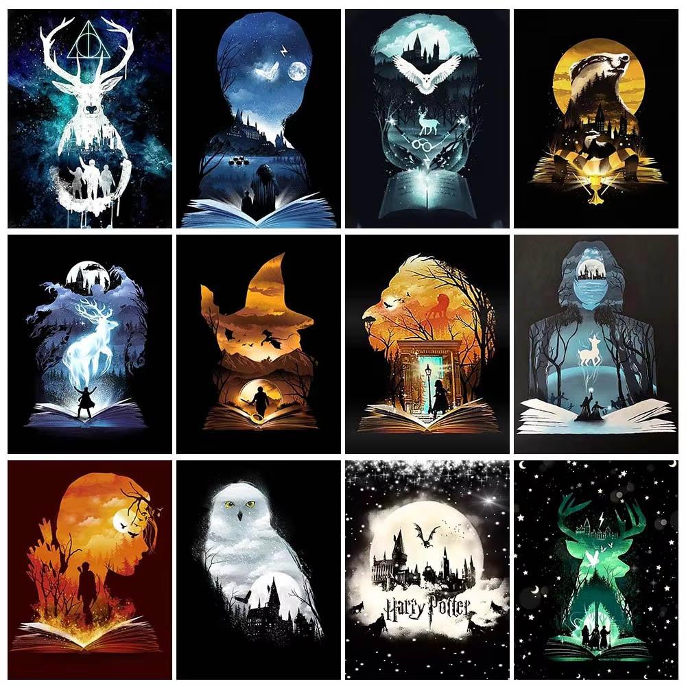 Handmade DIY Harry Potter Round Diamond Painting Kit Magician Cross Embroidered Deer Eagle Lion Diamond Mosaic Decoration