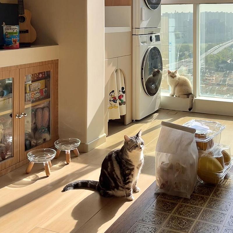 Миска для кошек с прозрачным дизайном, приподнятая миска для кошачьего корма, тарелка для воды, миска для лакомств с подставкой для защиты шеи