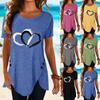Plus Size Heart Printed Tops Round Neck Short Sleeve Tunic Blouse Casual Shirts Women Clothing
