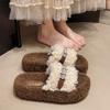 Lamb Wool Slippers Women's 2025 Autumn and Winter New Slope Heel Muffin Thick Bottom Outer Wear One Word High Heel Cotton Drag Tide