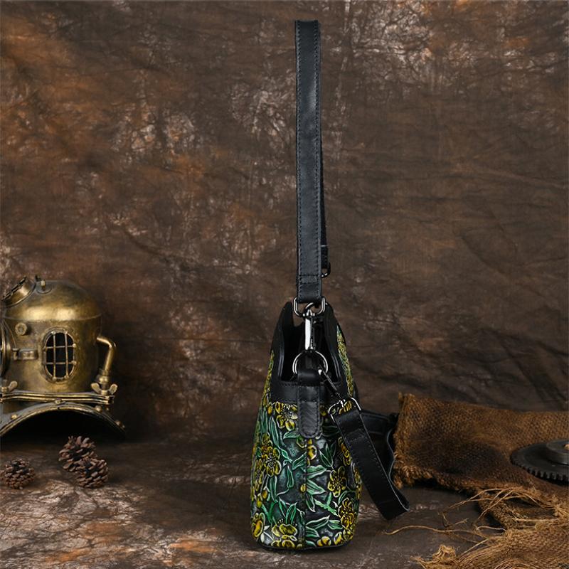 Женская сумка из натуральной кожи с тиснением в стиле ретро, ​​универсальные сумки из воловьей кожи с ручной росписью на плечо и через плечо