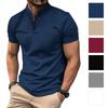 Men's short-sleeved polo shirt with a stand-up collar and waffle henley neckline
