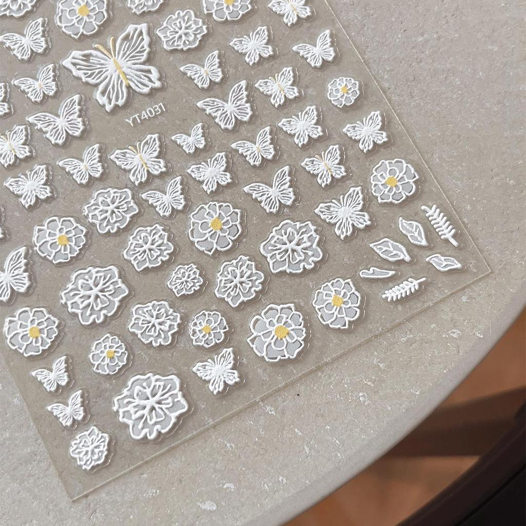 Тисненые наклейки для дизайна ногтей «Бабочки и цветы» от YITU: Изысканные ажурные дизайны с клейкой основой - YT4031