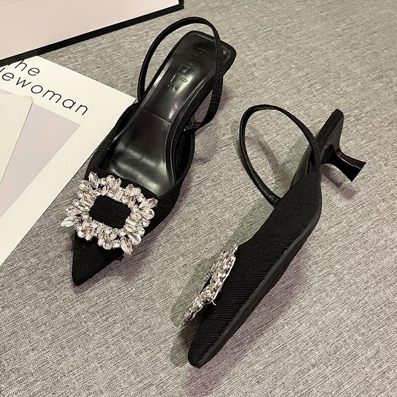 Autumn New Luxury Rhinestone High Heels Women Heeled Sandals Sexy Slingback Sexy Pumps Elegant Heels Pointed Toe Shoes