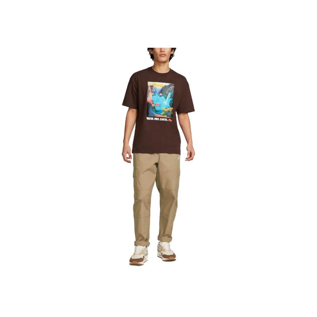 Nike Graphic Print Crew Neck Short Sleeve T-Shirt Men tops Brown FB9814-227