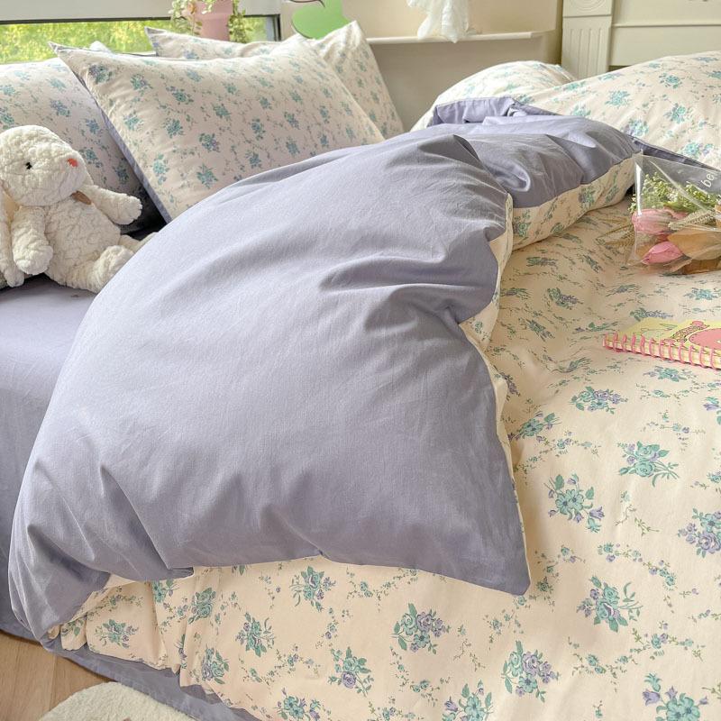 Небольшой комплект из четырех предметов из чистого хлопка с цветочным принтом, хлопковые пододеяльники с девчачьим сердцем, простыни для студентов, односпальная кровать в общежитии, комплект из трех пододеяльников