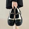 Fashion Women's Fashion Thick Heel Shoes Autumn New Round Head Splicing Metal Chain Thick Soled Comfortable Mary Jane Shoes