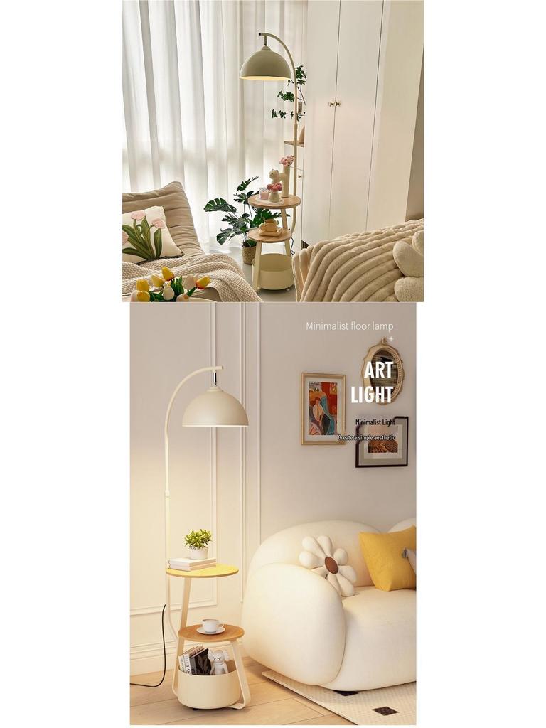 Nordic Cream Style Floor Lamp with Storage Shelf - Modern Living Room, Bedroom, Bedside, and Study Lamp