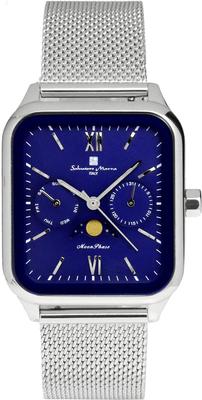 Часы Moon Phase Square Square Multi Calendar Business Formal Stainless Steel Mesh Belt Limited Model Silver Blue [Salvatore Mara] Мужские SM24112-SSBLM