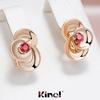 Kinel Red Zircon Flower Shape Drop Earrings For Women Rose Gold Color Bride Wedding Jewelry