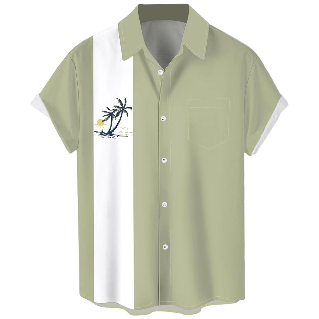 Гавайская рубашка для мужчин, мужские винтажные рубашки для боулинга на пуговицах, летняя пляжная рубашка с коротким рукавом