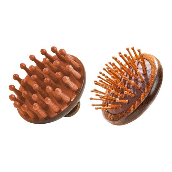 Массажная расческа для кожи головы из сандалового дерева с эргономичной ручкой, круглыми зубцами, антистатическая для роста волос, для мужчин и женщин, деревянная массажная щетка для головы