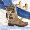 Winter 2019 New Large Size 40-43 Women Boots Mid-Calf Shoes Fashion Keep Warm Snow Boots Cowboy Style Lace-up Winter Shoes