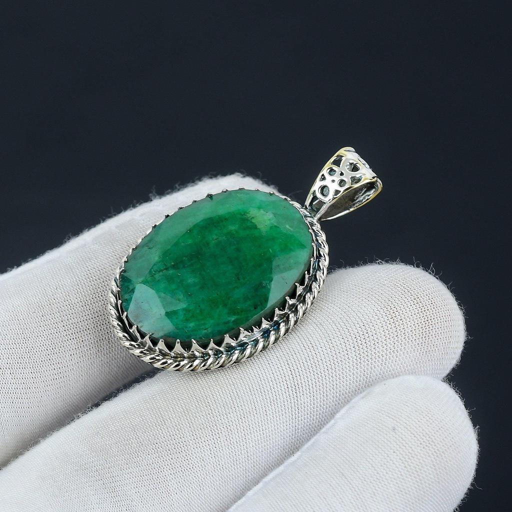 Подвеска из изумрудного драгоценного камня, изумрудно-зеленый драгоценный камень, ювелирная подвеска ручной работы из стерлингового серебра 925 пробы для женских подарков, ювелирные изделия из драгоценных камней для нее