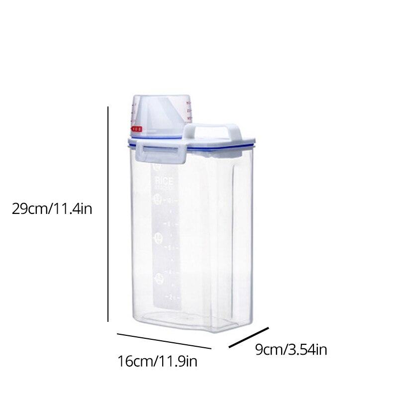 2Liter Food Pail Plastic Storage Tank with Measuring Cup Container Moisture Proof Sealed Jar Pet Supplies Accessories