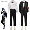 Game P3 Makoto Yuki Cosplay Costume Wig Gekkoukan High School Uniform Embroidery Black Suit Pants Shirt Daily Wearing Gifts