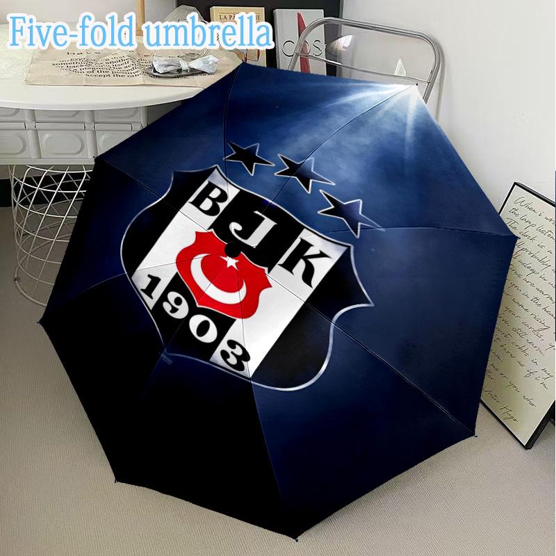 Beşiktaş Istanbul Crest Emblem Mini Five-Fold Lightweight Umbrella, Eight-Bone Frame, Perfect for Home Travel and Outdoor Use in Any Season