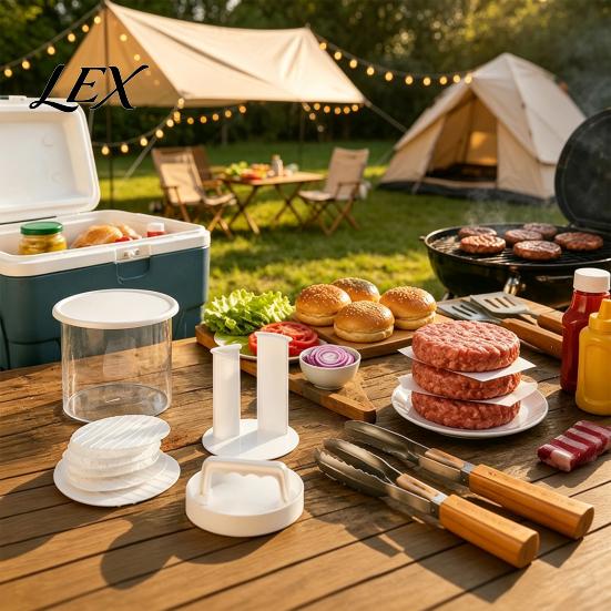 Patty Storage Container Set Hamburger Press Maker, Non-stick with And Separator Sheets Burger Fast Cooking Tool Mold, Manual Round Maker for