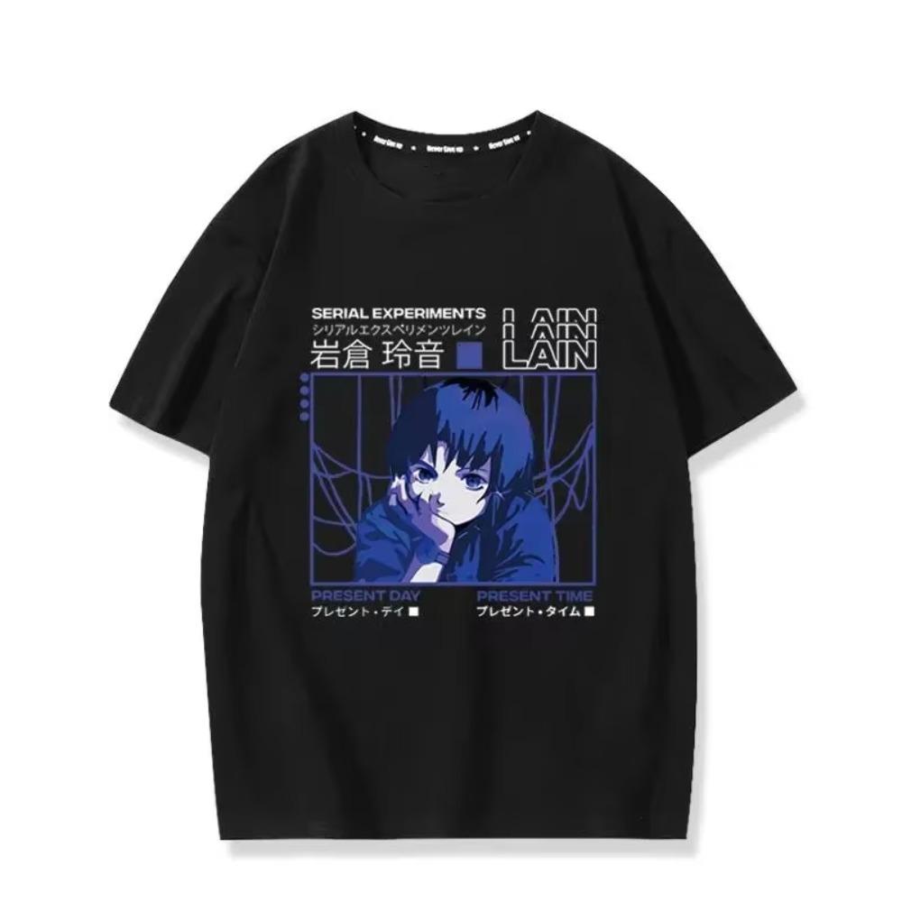 Футболка из хлопка Series Experimental Lain, японское аниме, унисекс, мужская, женская, уличная одежда y2k, персонализированный топ с мангой, графические футболки