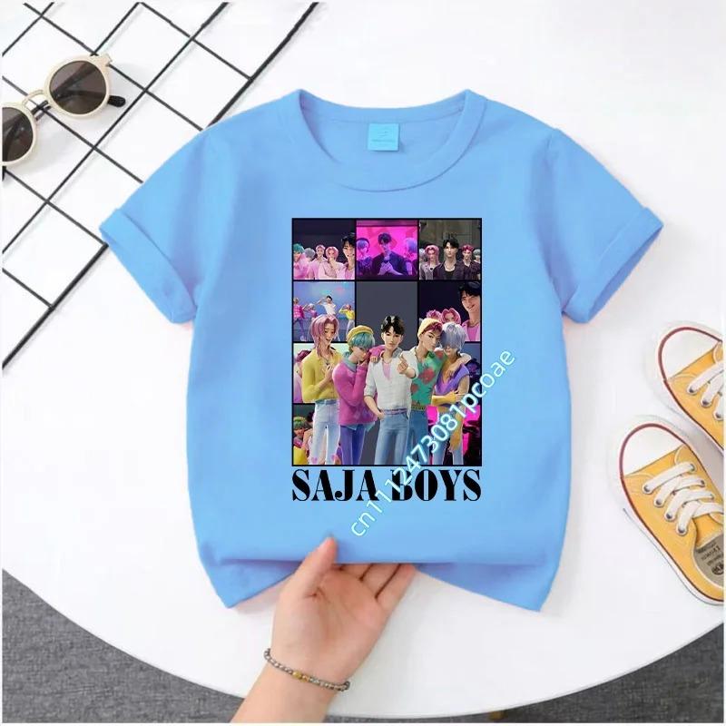 2026 Новая K-POP Saja Boys Принт Короткий Рукав Весенняя Семейная Одежда для Мальчиков и Девочек Милая Хлопковая Футболка для Мальчиков и Девочек