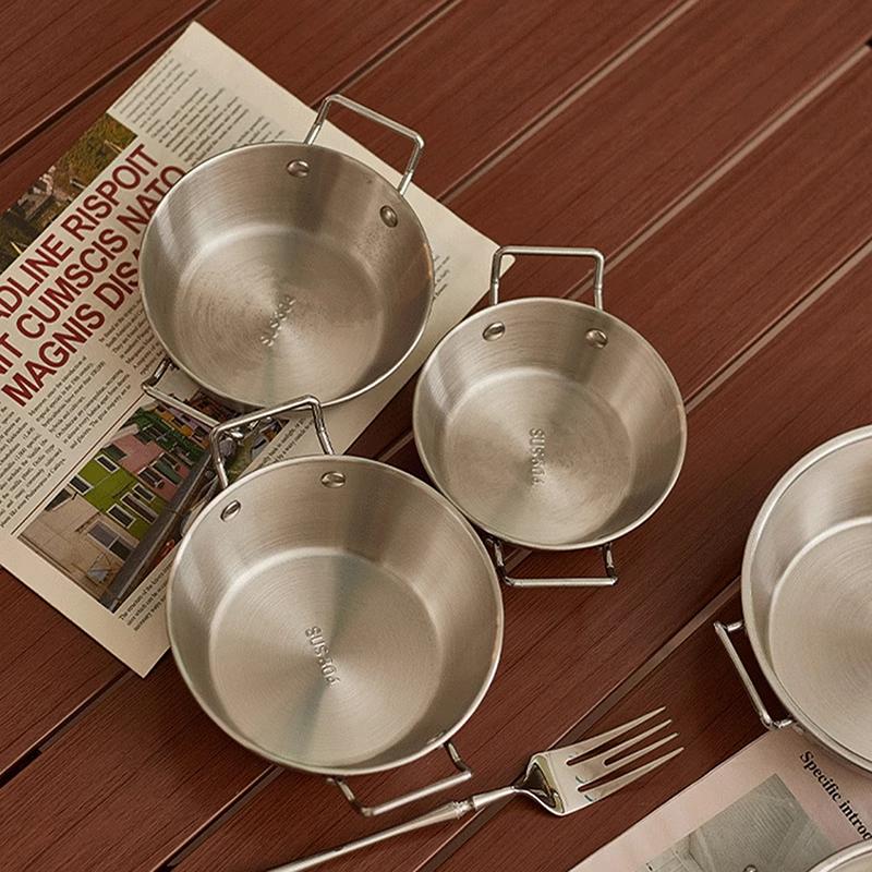 Multi-Use Stainless Steel Kitchen Cookware, Seafood Rice Pot, Paella Pan, Picnic Snack Plates.