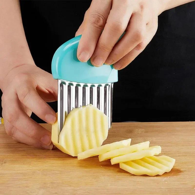 Нож для нарезки картофеля фри из нержавеющей стали, нож для нарезки картофеля, овощей, фруктов, волнистый нож, измельчитель, инструмент для нарезки картофеля фри