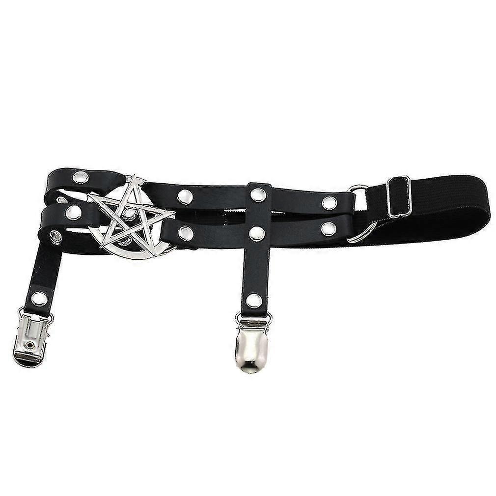 2pcs Adjustable Star-shaped Leg Garter With Anti-slip Clips, Elastic Gothic Thigh Ring Garter For Women And Girls