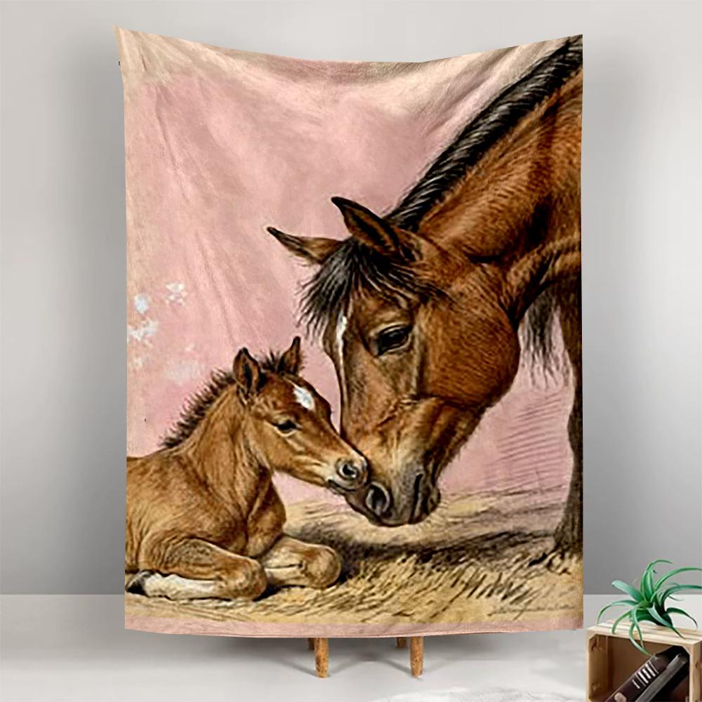 Horse and Foal Illustration Patterned tapestry for bedroom and living room home decor