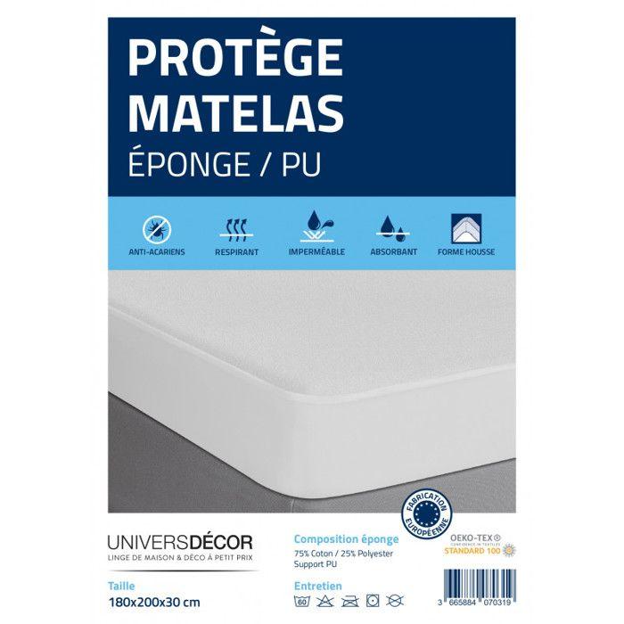 Lot de 2 protège matelas éponge imperméable anti-acariens 180 x 200 + 30 cm