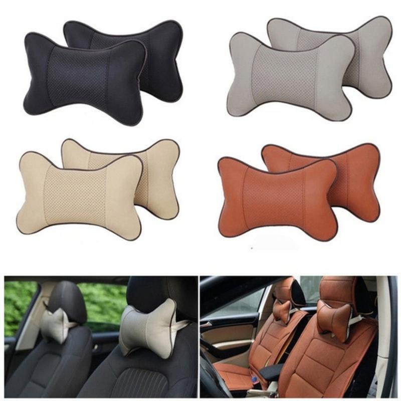 2Pcs Leather Knitted Car Pillows Headrest Neck Rest Seat Accessories Auto Safety Pillow Car Neck Pillow  Car Headrest
