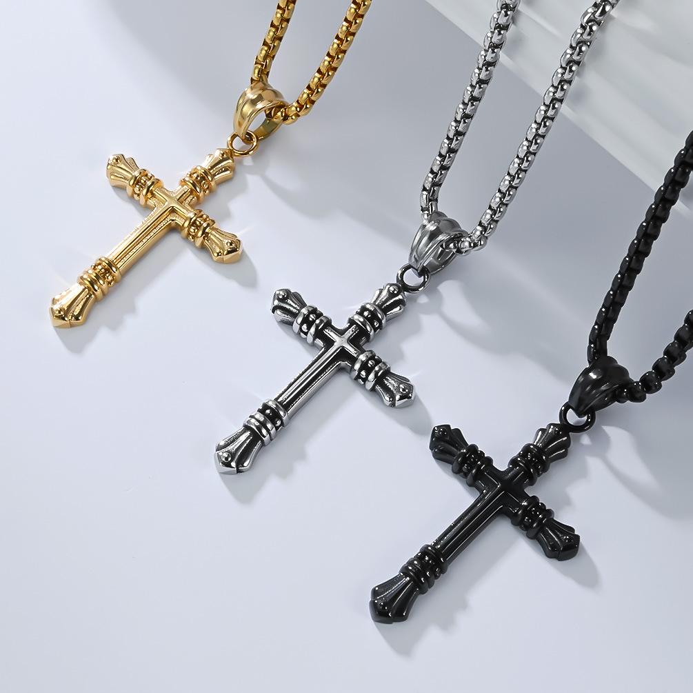 Vintage Punk Titanium Steel Cross Necklace Men's Niche Personality Trend Wear Stainless Steel Pendant Accessories