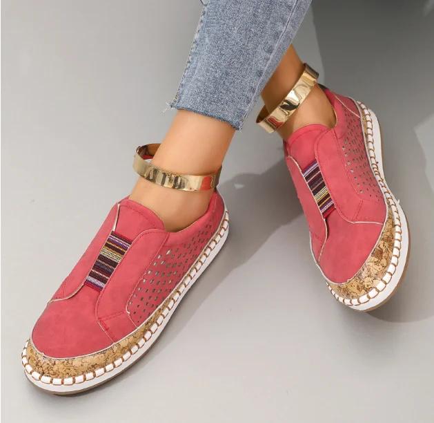 Вулканизированная обувь, женские кроссовки без шнуровки, неглубокие лоферы, дышащая повседневная женская обувь с открытыми отверстиями, женская обувь, большие размеры 43