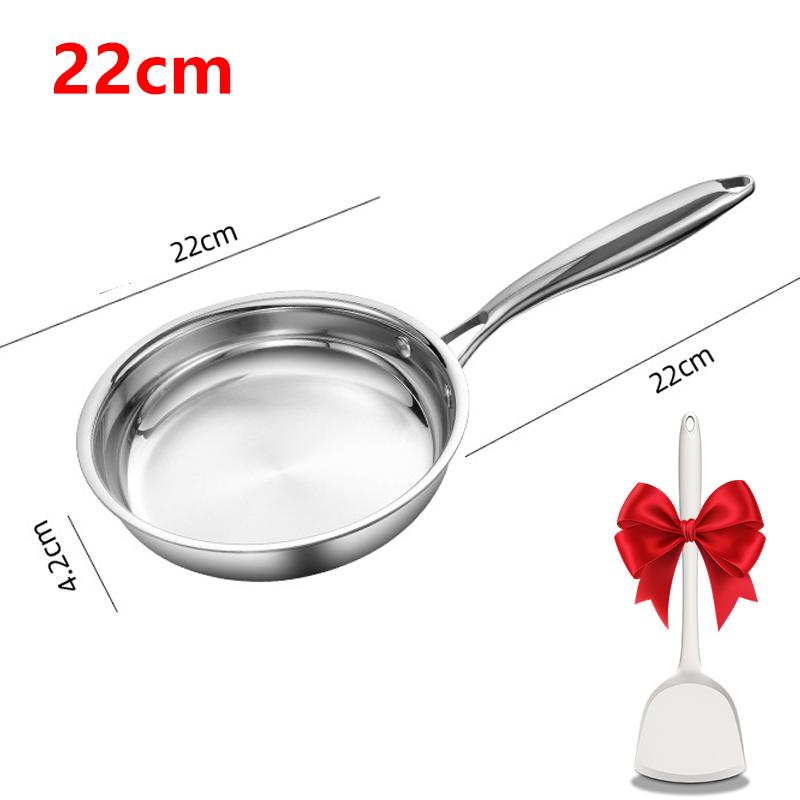 304 Stainless Steel Frying Pan Tri-Ply Skillet Induction Cooking Pan Kitchen Cookware NonStick Pan Fried Steak Pot Multiple Size