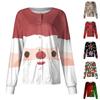Women Long Sleeve Christmas Print Pattern Pocket Working Stand-up Collar Single-breasted Protective Overalls Cardigan Jacket Top