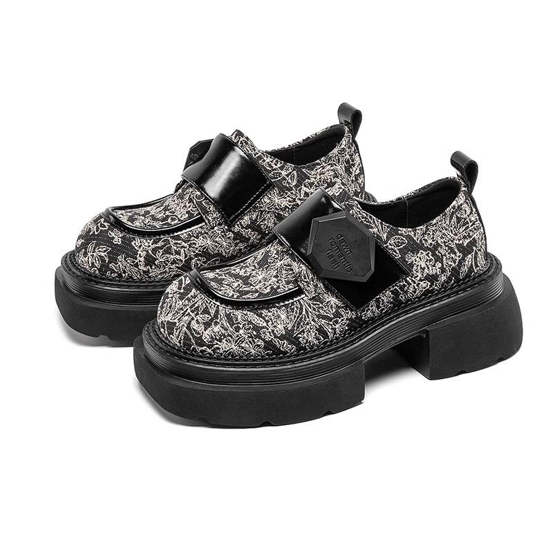 Women‘s British Style Leather Shoes 2024 Spring and Autumn Loafer Shoes Heightened Thick Bottom Platform Lace-up Shoes Women