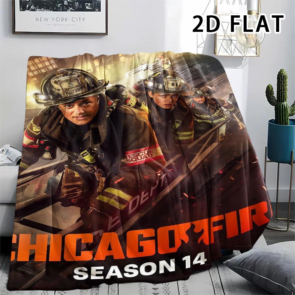 1Pc Chicago Fire Print Flannel Blanket, High quality Comfortable for All Seasons, Home Decor, Warmth and Comfort, Perfect for Christmas Gifts