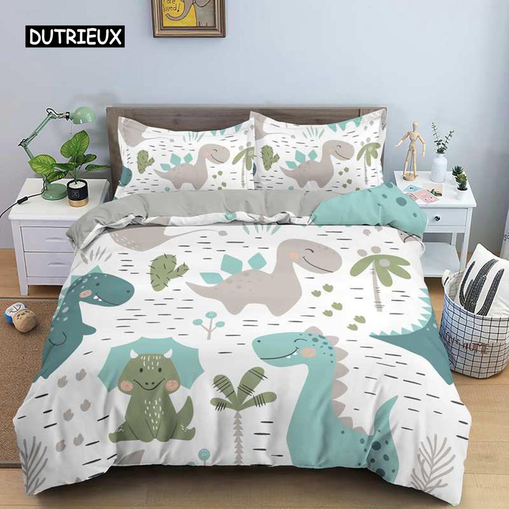 Cartoon Dinosaur Duvet Cover Animal Bedding Set Microfiber 3D Print Comforter Cover For Kids Girl Boy Bedroom Double Single Size