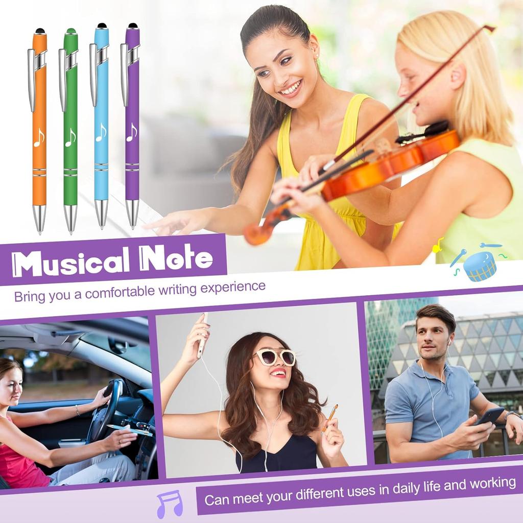 Teling 20 штук шариковых ручек в виде нот, забавных стилусов-шариковых ручек, выдвижных, для сенсорного экрана, подарок коллеге