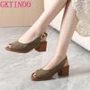 Модная летняя обувь GKTINOO 2025 для женщин, босоножки на высоком каблуке из мягкой лакированной коровьей кожи с открытым носком, повседневные полые сандалии, большие размеры 34-43