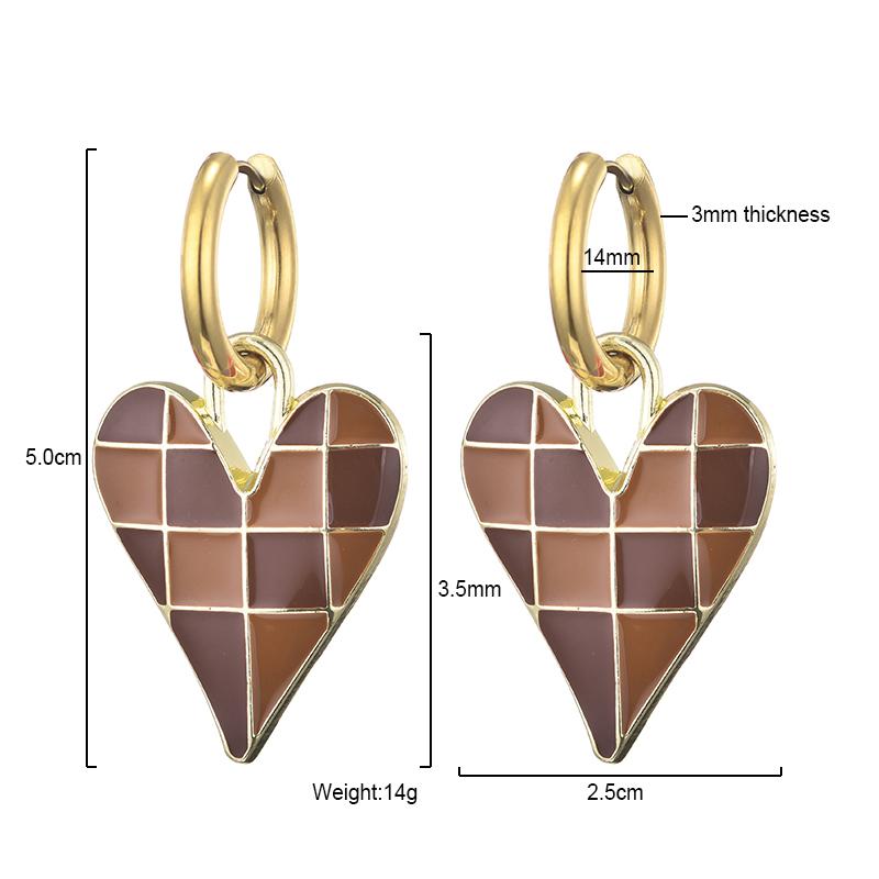 Colorful Love Heart Pendant Gold Color Stainless Steel Earrings For Women Jewelry Vintage Statement Enamel Round Hoop Earrings